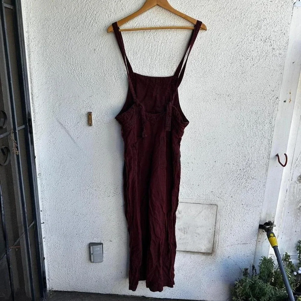Free People Burgundy Corduroy Button Front Pinafore Jumpsuit Midi Dress M